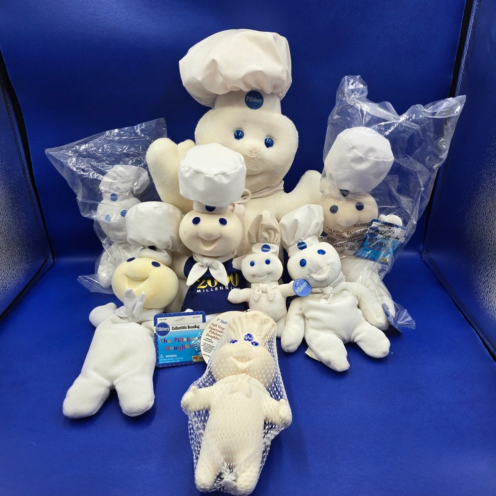 Vintage Pillsbury Doughboy Poppin Fresh Plush Beanbag Vinyl Toy Lot of 8